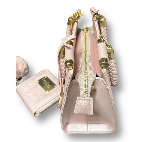Bebe Alexandra Mini Satchel Gift Set Blush Shine Pink Logo Faux Leather NWT - Picture 3 of 14